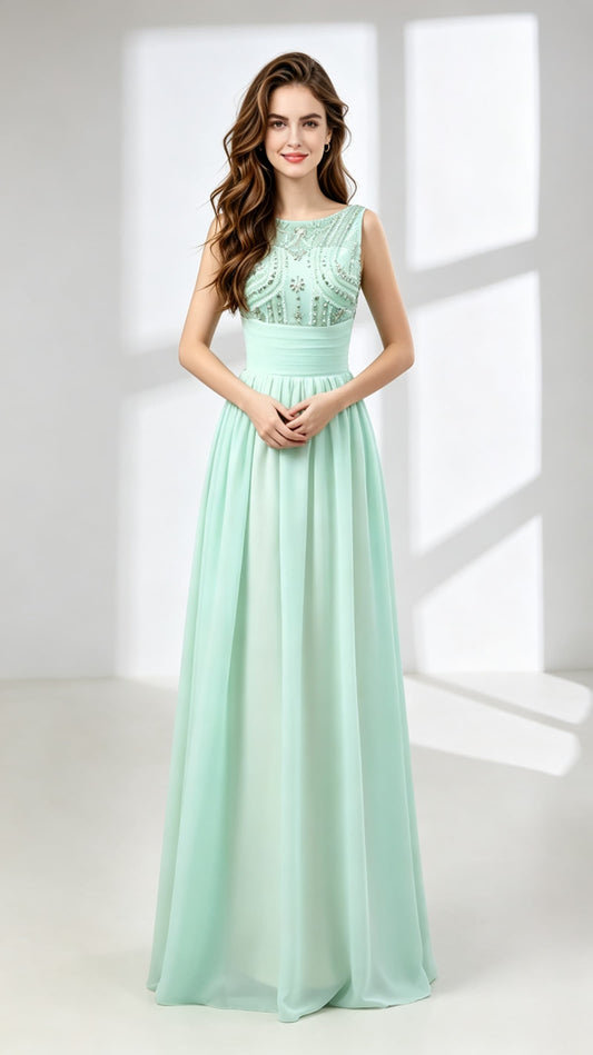 Lightweight A-line Green Evening Dress Chiffon Long Formal Dress LFNL0597