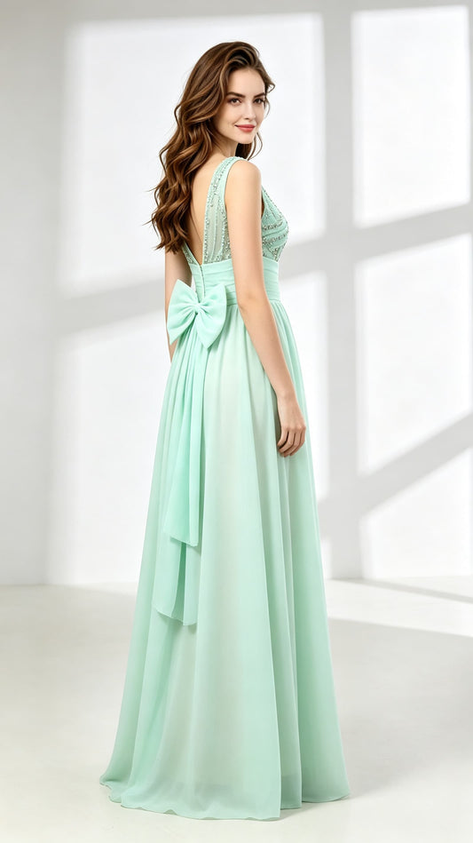 Lightweight A-line Green Evening Dress Chiffon Long Formal Dress LFNL0597