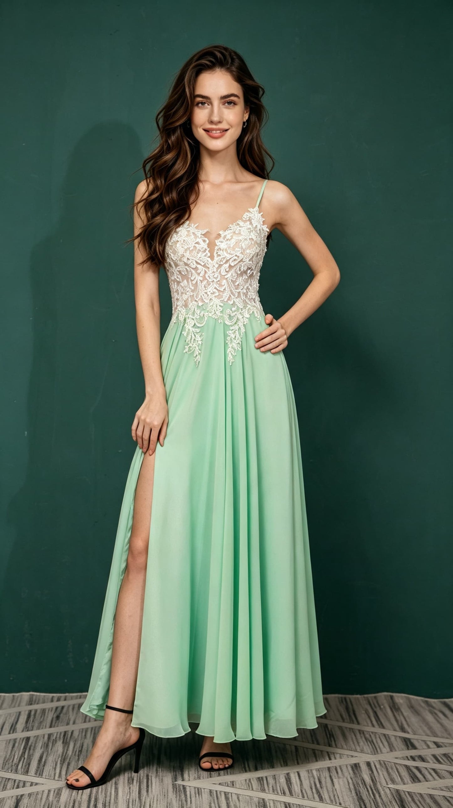 Gorgeous A-line Green Evening Gowns Straps Chiffon Maxi Dress LFNL0657