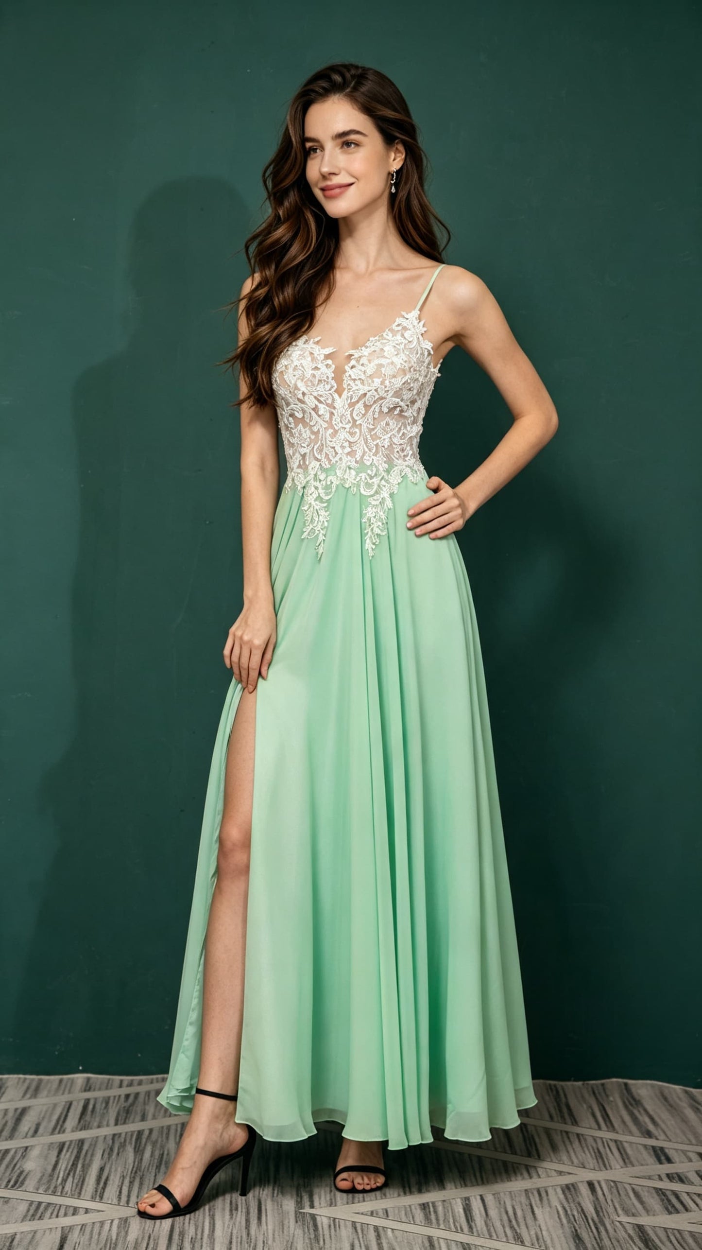 Gorgeous A-line Green Evening Gowns Straps Chiffon Maxi Dress LFNL0657