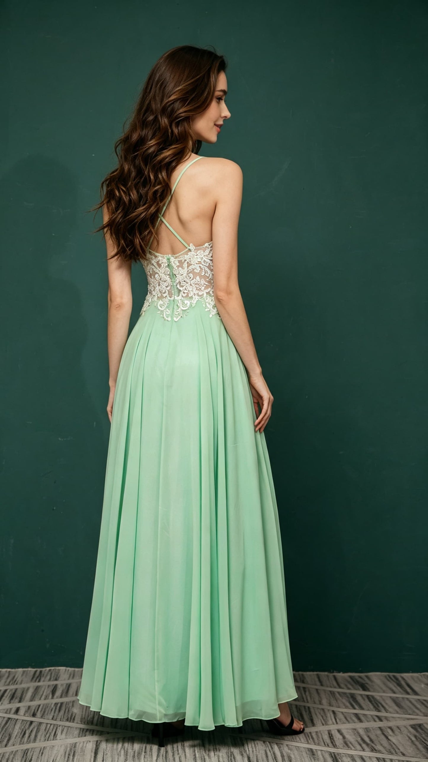 Gorgeous A-line Green Evening Gowns Straps Chiffon Maxi Dress LFNL0657