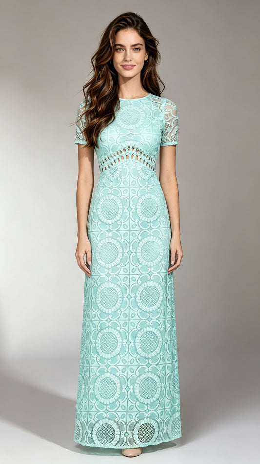 Feminine Sheath Light Green Evening Gowns Lace Formal Dress LFNC0017