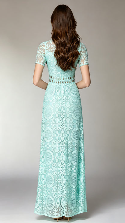 Feminine Sheath Light Green Evening Gowns Lace Formal Dress LFNC0017