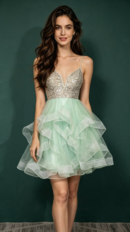 2026 A-line Green Homecoming Dress Straps Stretch mesh Maxi Dress LFNL0663