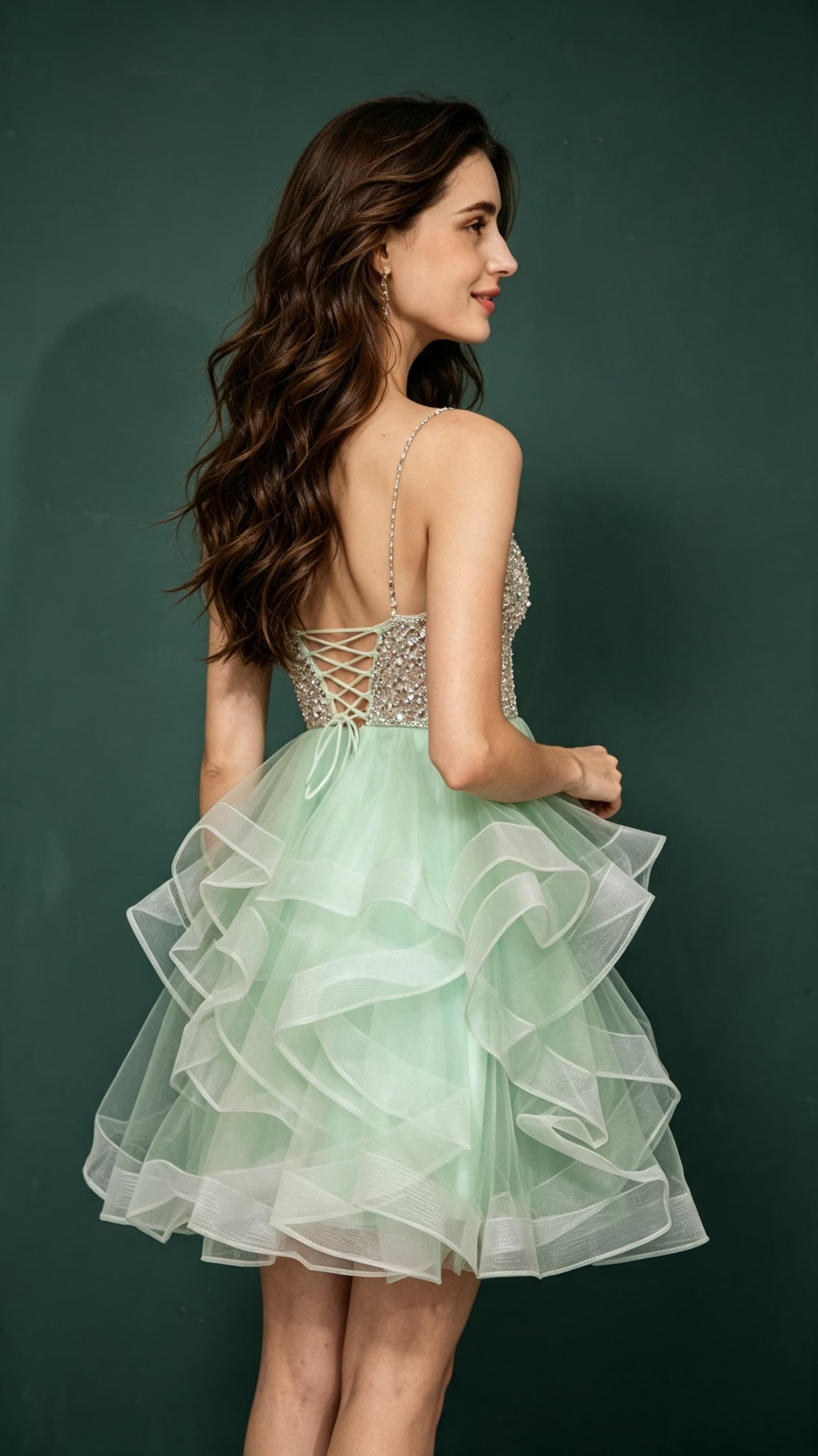 2026 A-line Green Homecoming Dress Straps Stretch mesh Maxi Dress LFNL0663