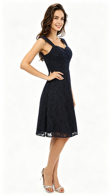 Stunning A-line Navy Blue Evening Dress Straps Chiffon Short Formal Dress LFNL0539