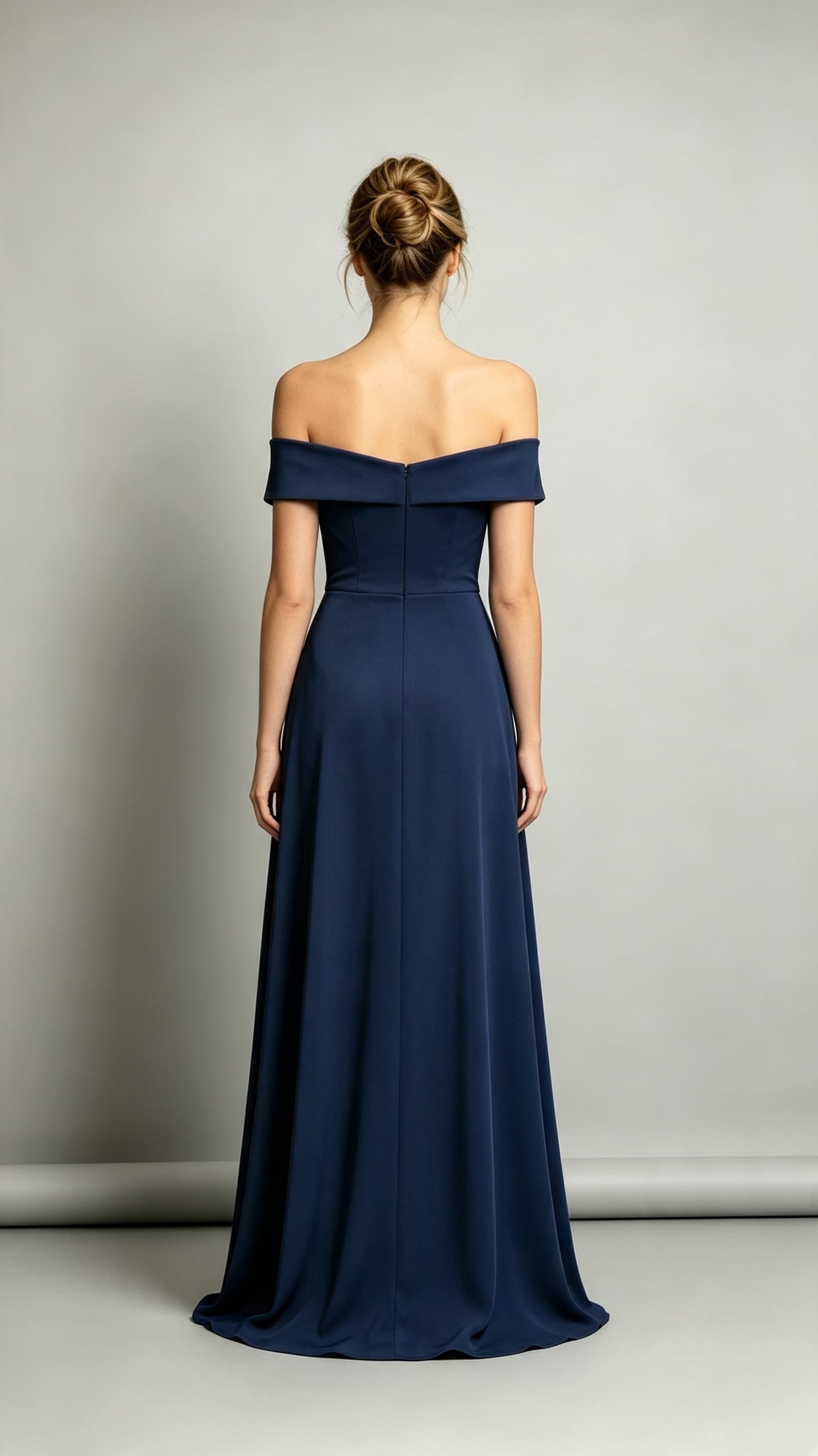 Eye-catching A-line Blue Bridesmaid Gowns Off the Shoulder Polyester Long Formal Dress LFNL0718