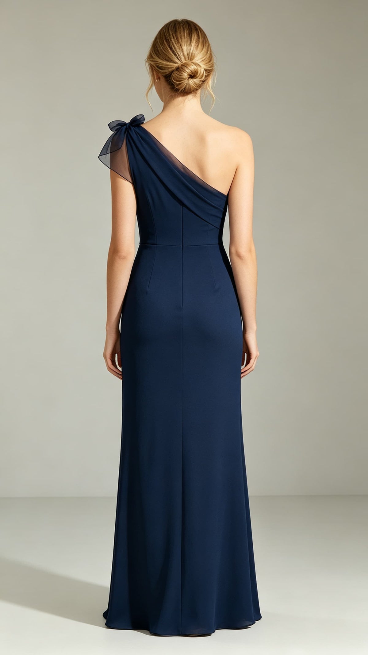 Feminine Mermaid Blue Evening Gowns One Shoulder Polyester Tulle Maxi Dress LFNL0797