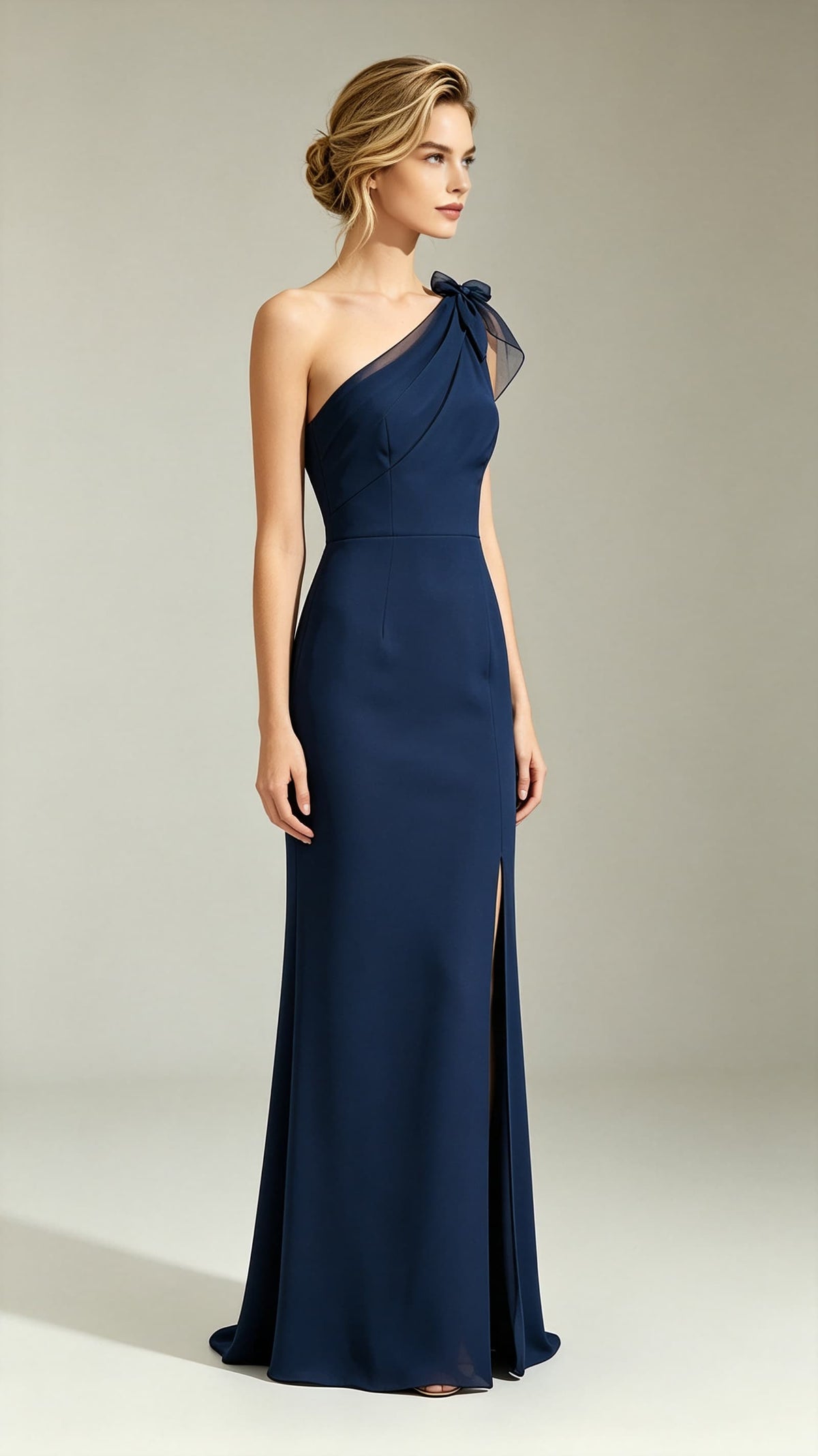 Feminine Mermaid Blue Evening Gowns One Shoulder Polyester Tulle Maxi Dress LFNL0797