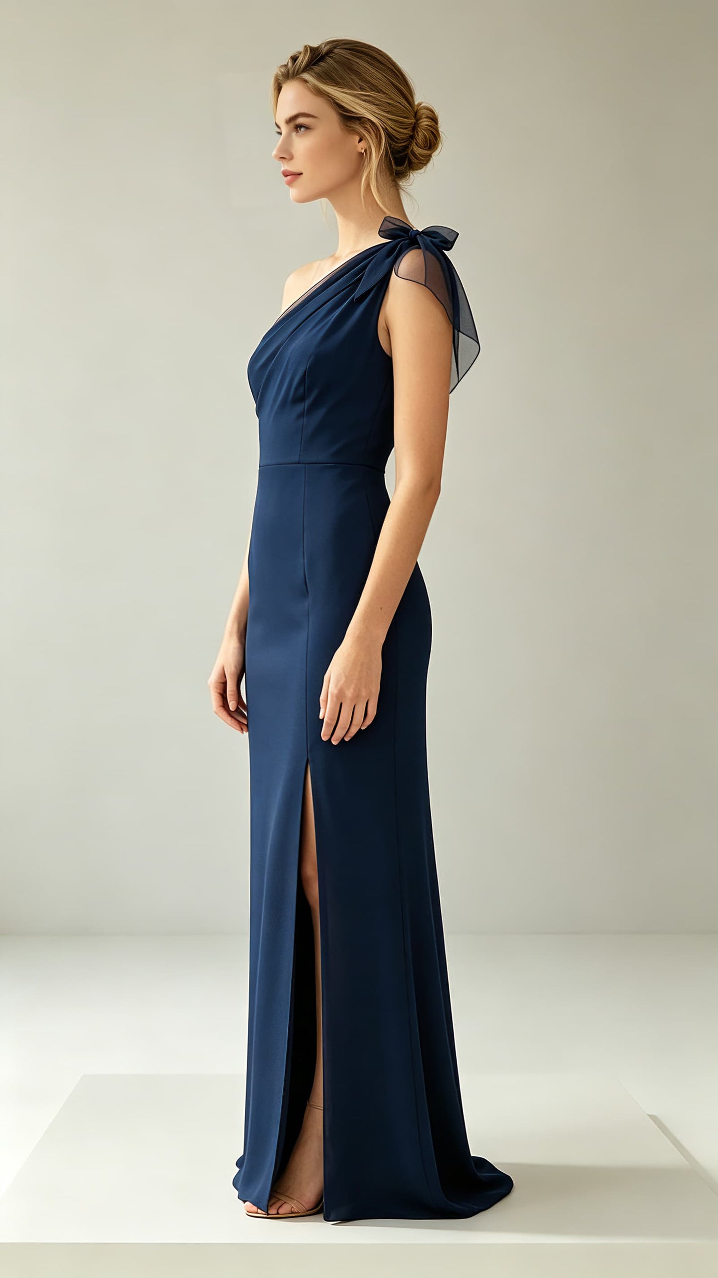 Feminine Mermaid Blue Evening Gowns One Shoulder Polyester Tulle Maxi Dress LFNL0797