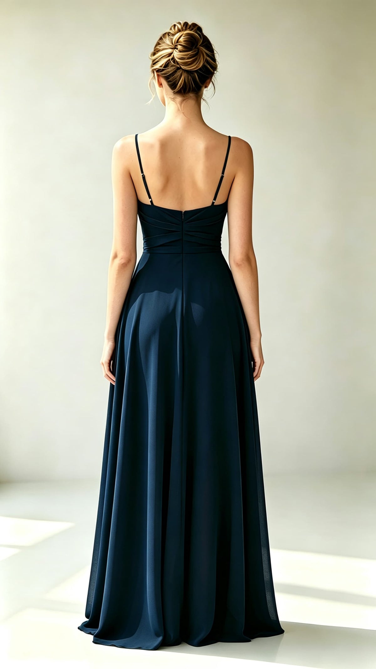 Effortless A-line Navy Blue Evening Gowns UK Straps Chiffon Long Prom Gowns LFNL0814