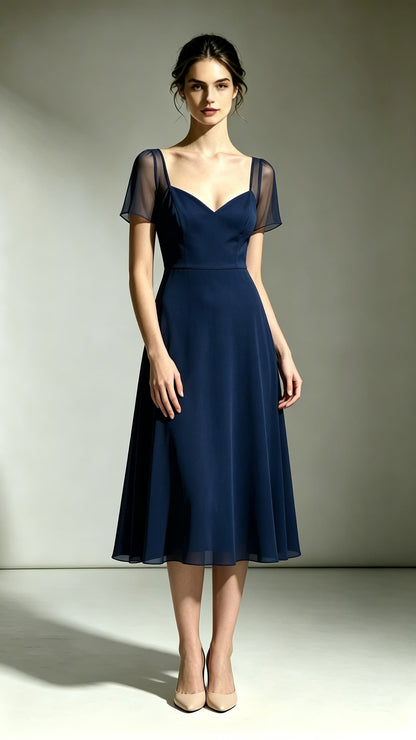 2026 A-line Navy Blue Bridesmaid Gowns V Neck Polyester Maxi Dress LFNL0742