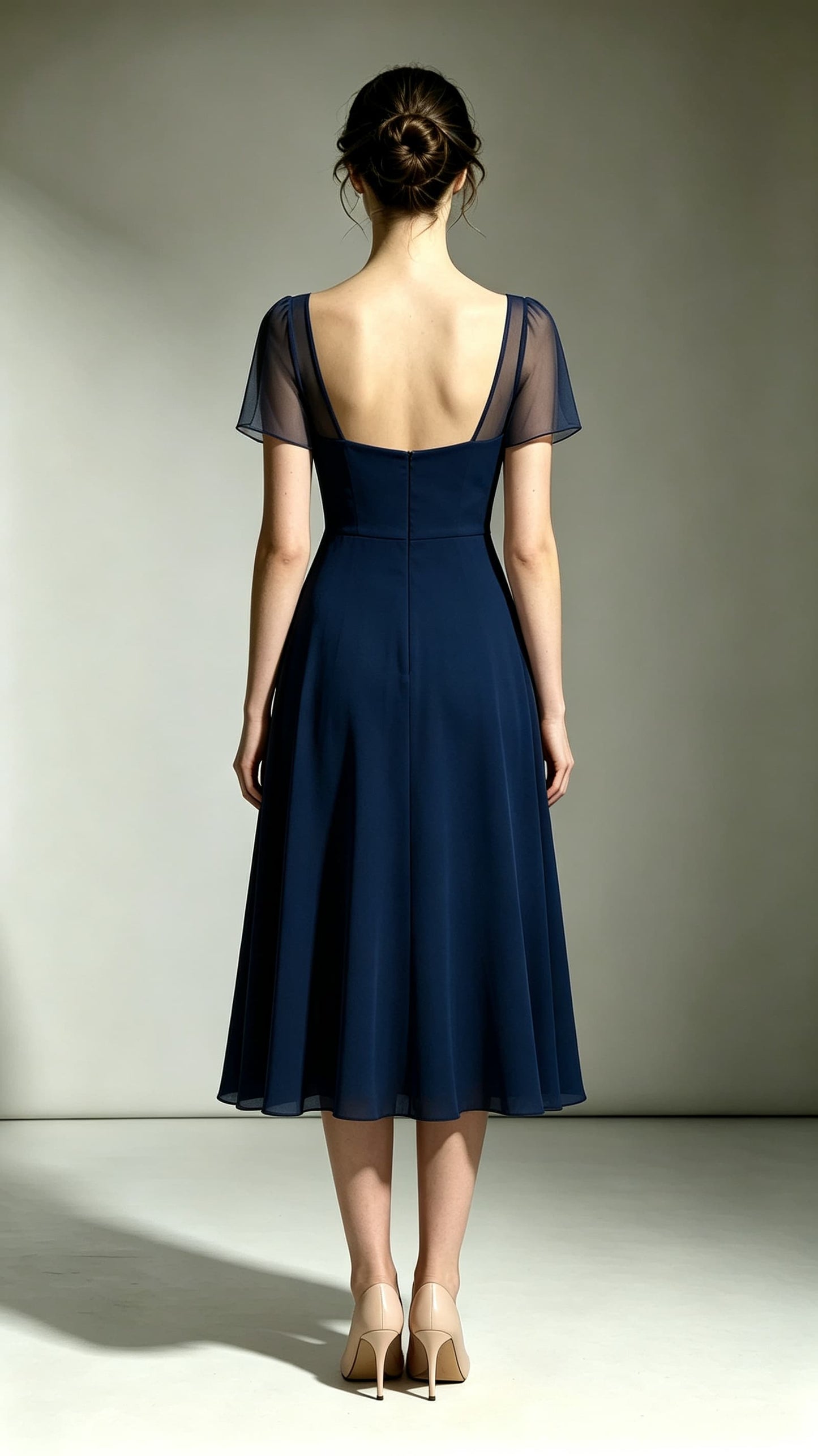 2026 A-line Navy Blue Bridesmaid Gowns V Neck Polyester Maxi Dress LFNL0742