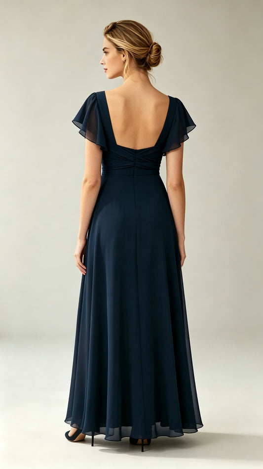 2026 A-line Navy Blue Bridesmaid Gowns UK Sweetheart Chiffon Long Prom Gowns LFNL0816