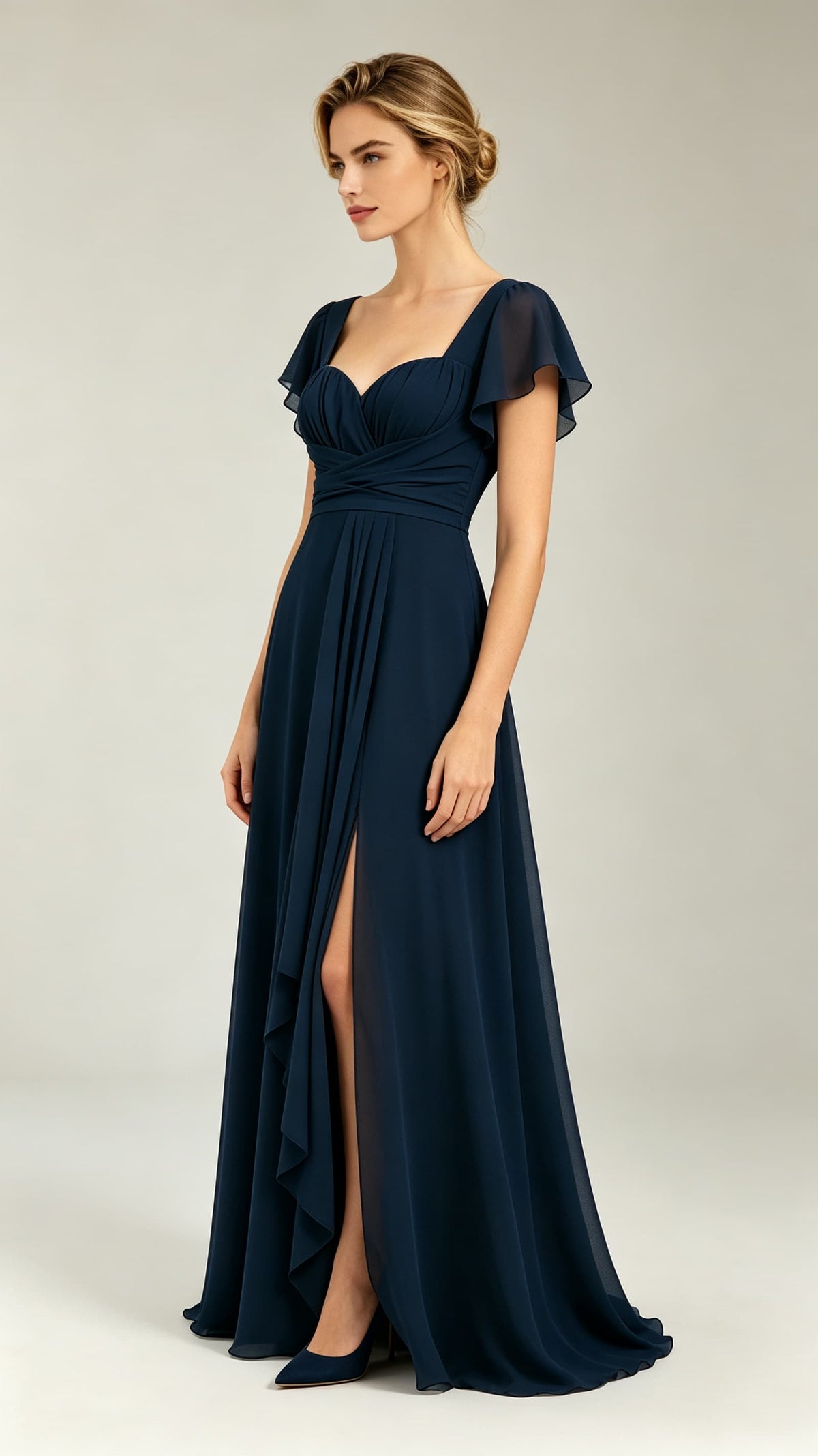 2026 A-line Navy Blue Bridesmaid Gowns UK Sweetheart Chiffon Long Prom Gowns LFNL0816