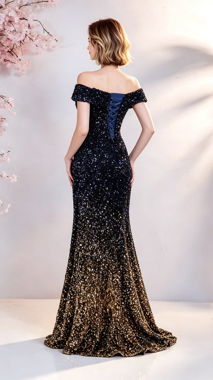 Sleek Mermaid Black Evening Dress Off Shoulder Tulle Long Formal Dress LFNC0418