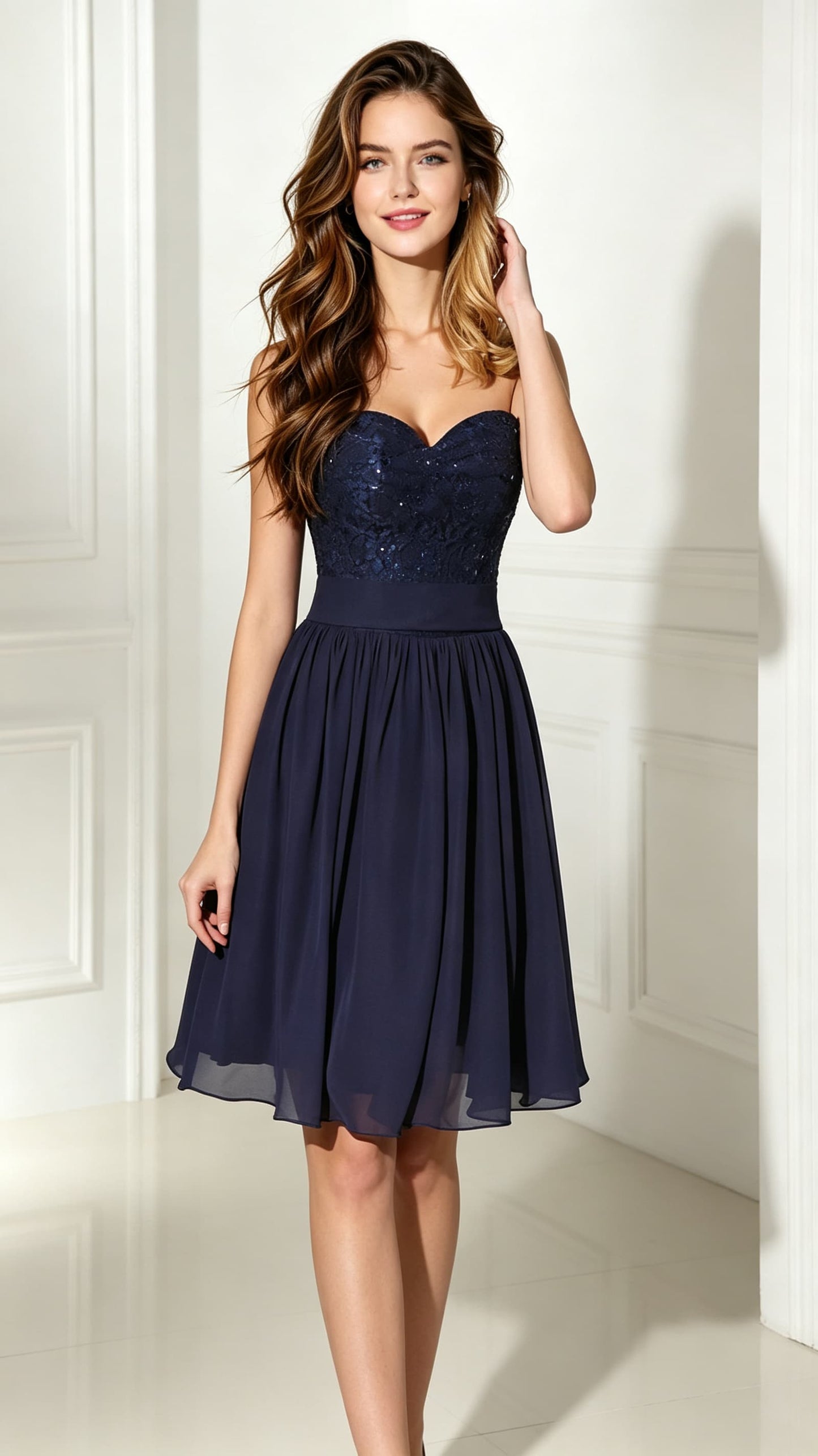 2026 A-line Blue Evening Dress Sweatheart Neck Chiffon Short Formal Dress LFNL0481