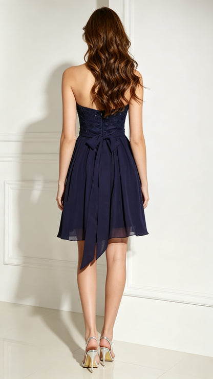 2026 A-line Blue Evening Dress Sweatheart Neck Chiffon Short Formal Dress LFNL0481