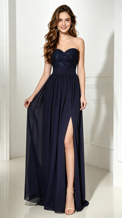 Simple A-line Blue Evening Dress Sweatheart Neck Chiffon Long Formal Dress LFNL0483