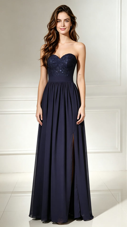 Simple A-line Blue Evening Dress Sweatheart Neck Chiffon Long Formal Dress LFNL0483