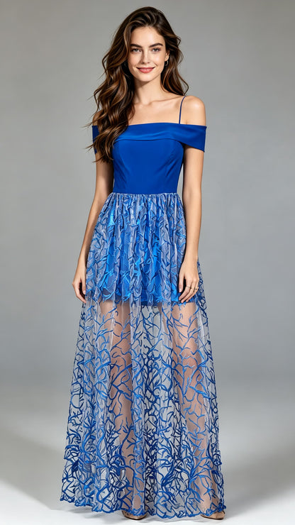 Soft A-line Blue Evening Dress Elasticity Long Formal Dress LFNC0063