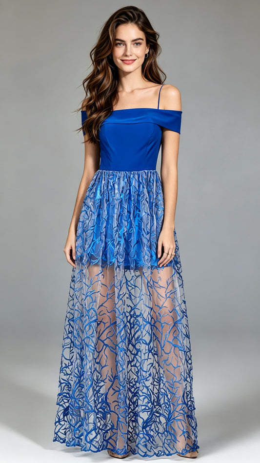 Soft A-line Blue Evening Dress Elasticity Long Formal Dress LFNC0063