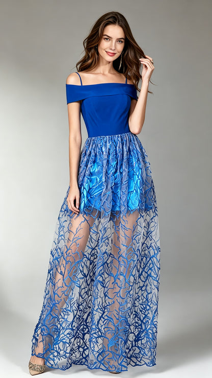Soft A-line Blue Evening Dress Elasticity Long Formal Dress LFNC0063