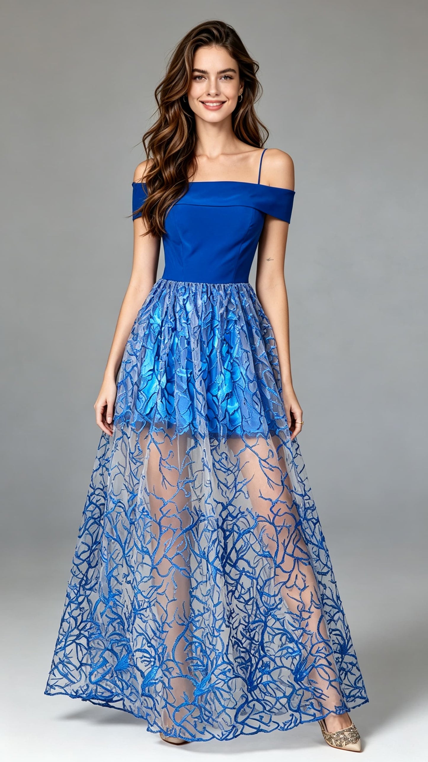Soft A-line Blue Evening Dress Elasticity Long Formal Dress LFNC0063