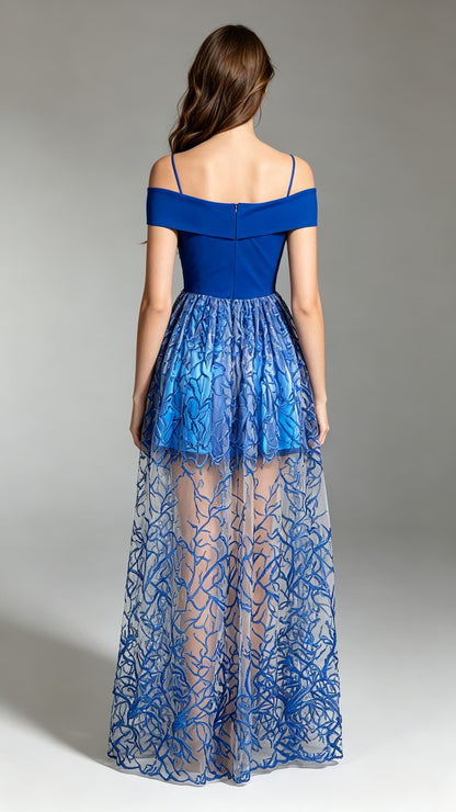 Soft A-line Blue Evening Dress Elasticity Long Formal Dress LFNC0063