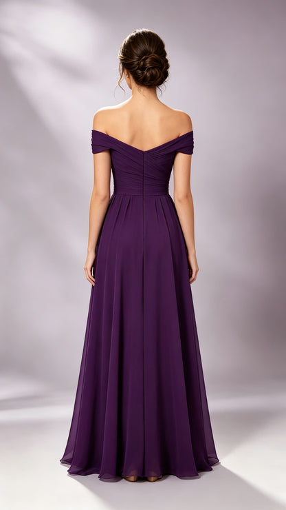 Gorgeous A-line Purple Bridesmaid Gowns UK Off the Shoulder Chiffon Long Prom Gowns LFNL0809