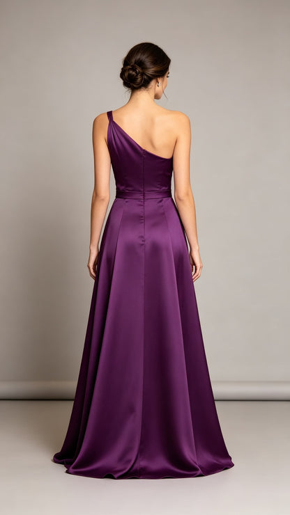 Beautiful tailored A-line Purple Evening Gowns UK One Shoulder Satin Long Prom Gowns LFNL0810