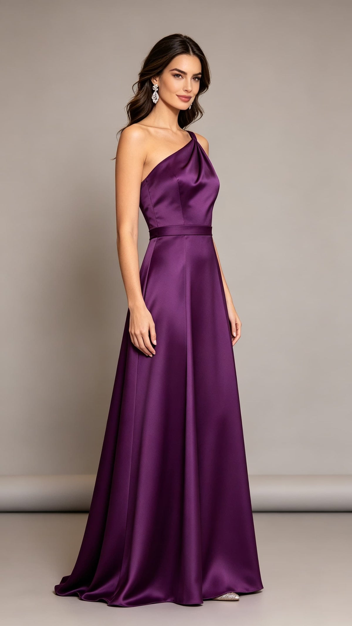 Beautiful tailored A-line Purple Evening Gowns UK One Shoulder Satin Long Prom Gowns LFNL0810