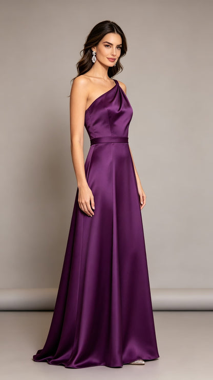 Beautiful tailored A-line Purple Evening Gowns UK One Shoulder Satin Long Prom Gowns LFNL0810