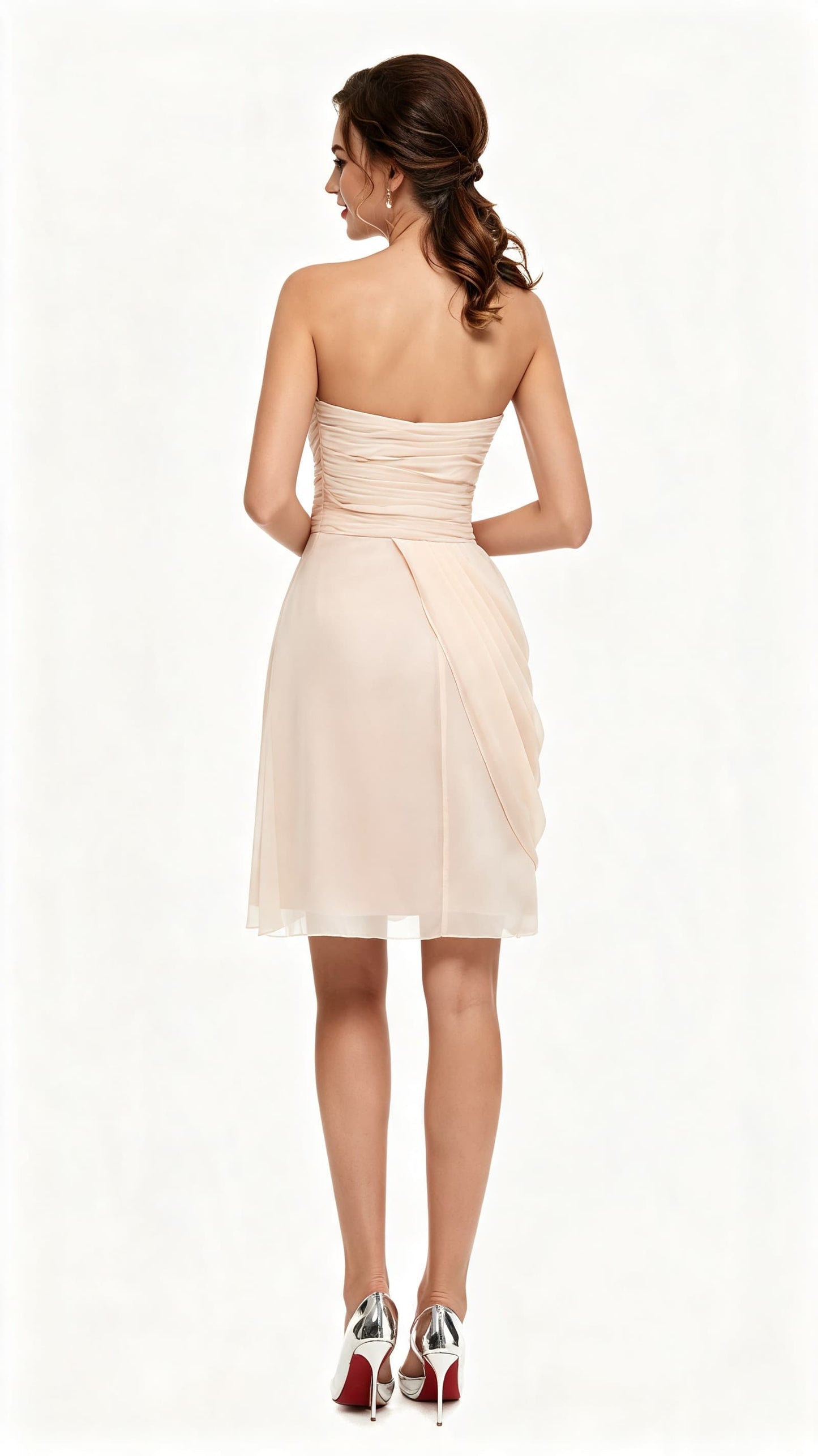 Dreamy A-line Champagne Evening Dress Strapless Chiffon Short Formal Dress LFNL0531