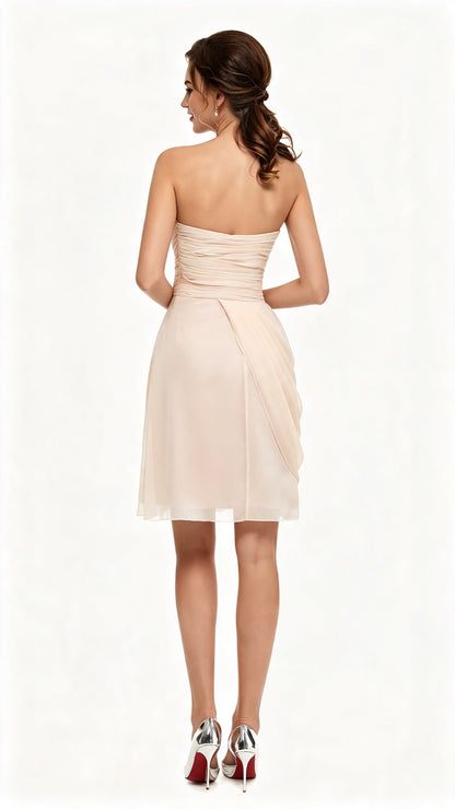 Dreamy A-line Champagne Evening Dress Strapless Chiffon Short Formal Dress LFNL0531