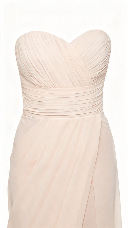 Dreamy A-line Champagne Evening Dress Strapless Chiffon Short Formal Dress LFNL0531