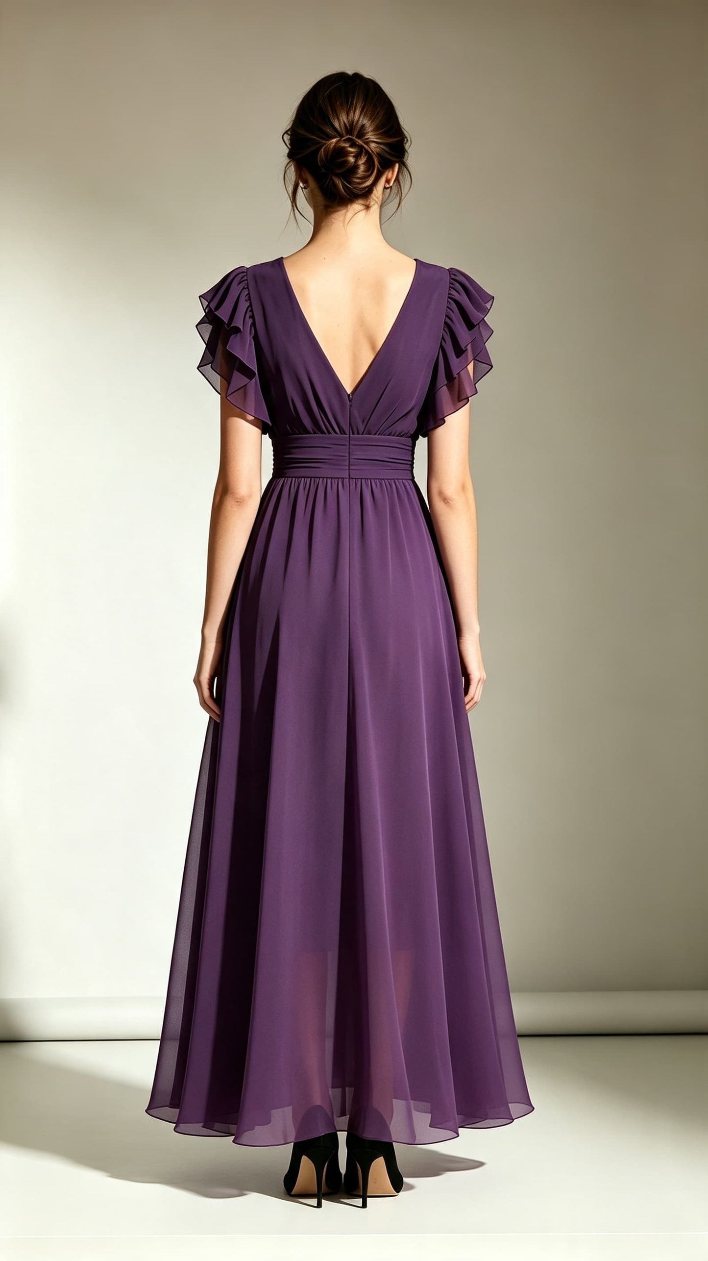 Sleek A-line Purple Bridesmaid Gowns V Neck Chiffon Long Formal Dress LFNL0706