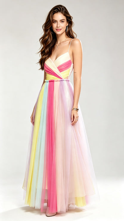 Gorgeous A-line Colorful Straps Organza Formal Dress LFNC0012