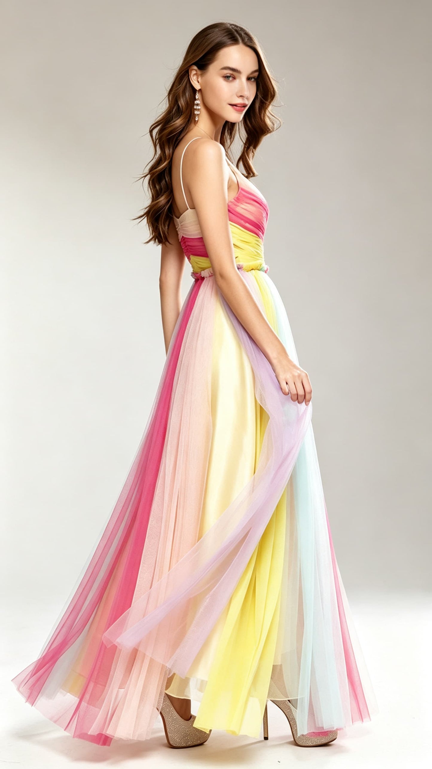 Gorgeous A-line Colorful Straps Organza Formal Dress LFNC0012