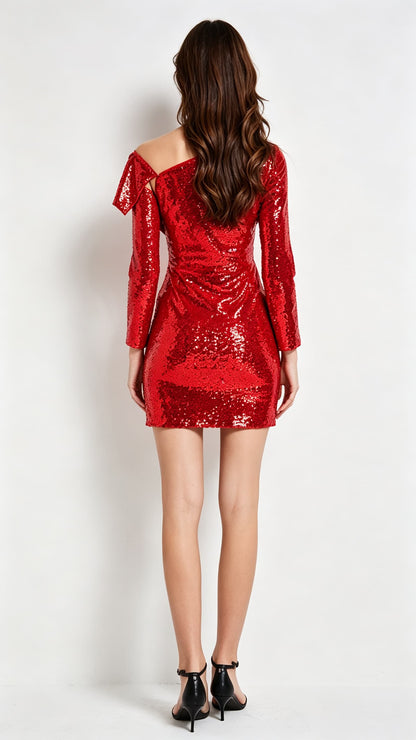 Flowy A-line Red Cocktail Dress Sequins Formal Dress LFNC0007