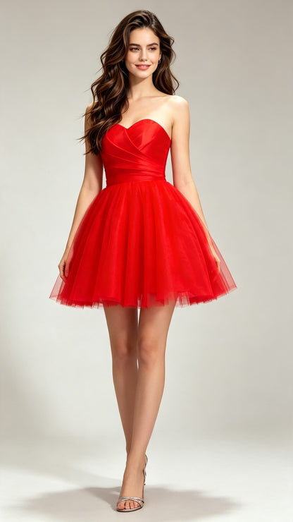 2026 A-line Red Homecoming Dress Sweetheart Tulle Short Formal Dress LFNG0039