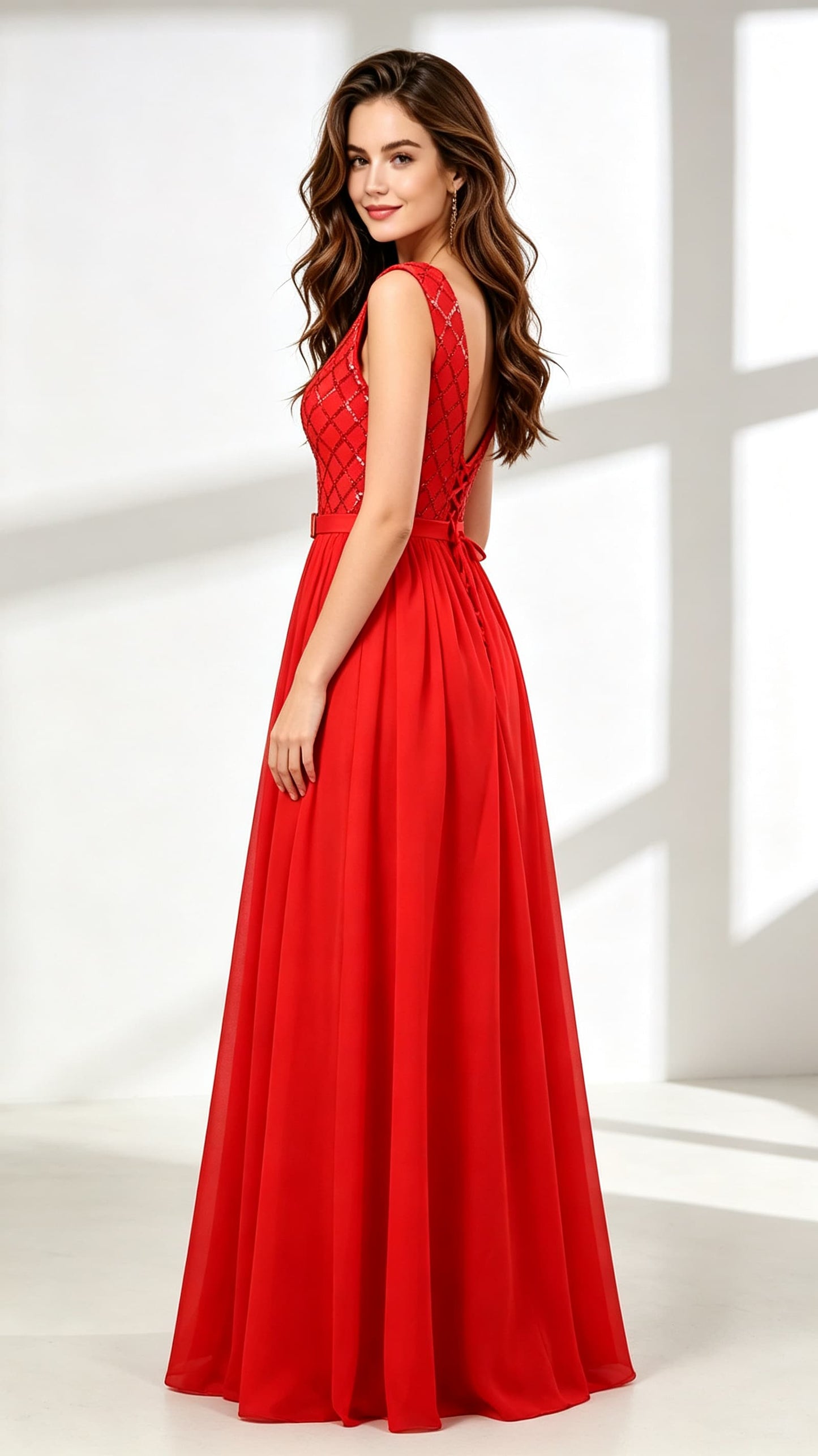 Simple A-line Red Evening Dress Chiffon Long Formal Dress LFNL0595