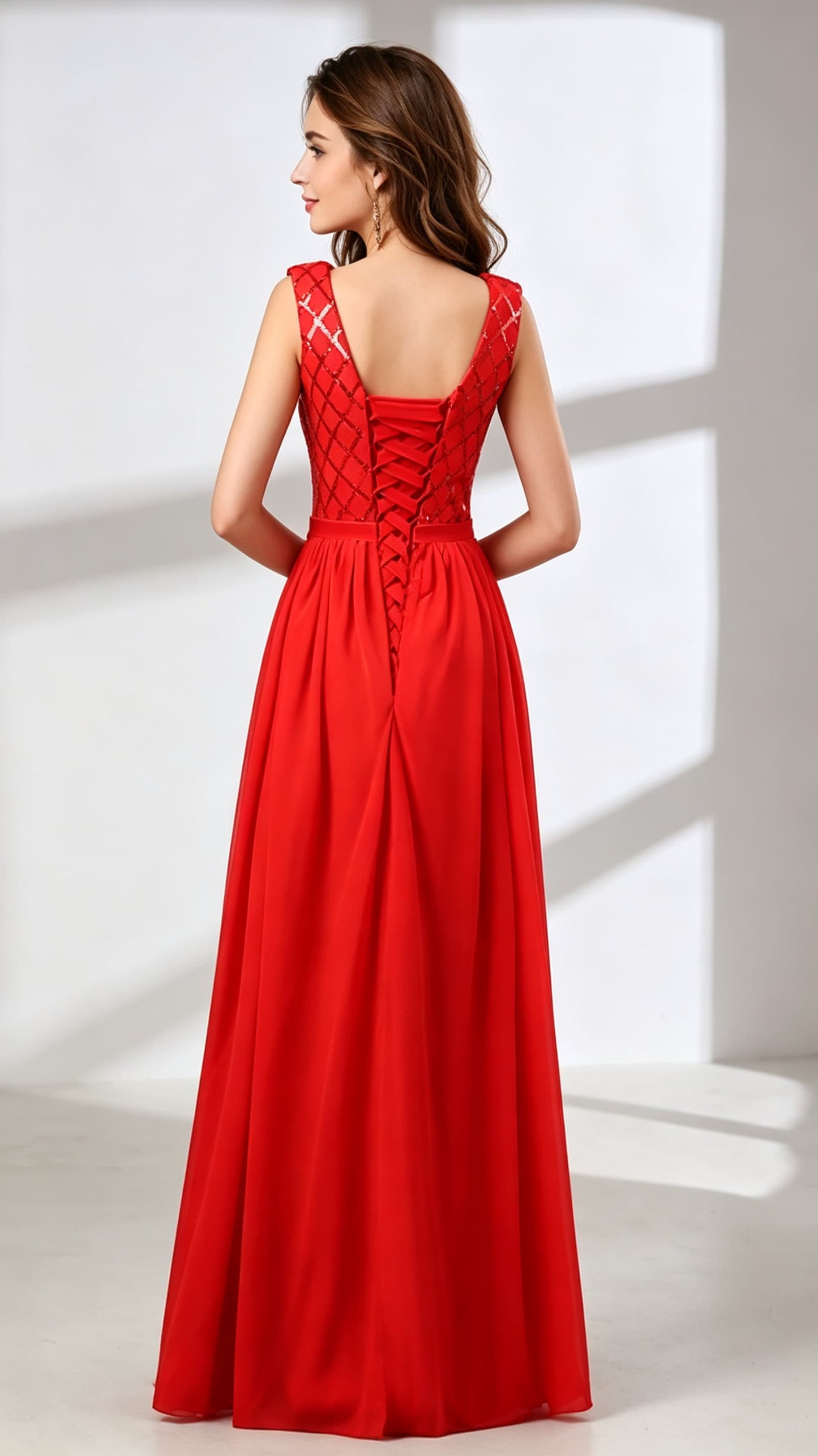 Simple A-line Red Evening Dress Chiffon Long Formal Dress LFNL0595