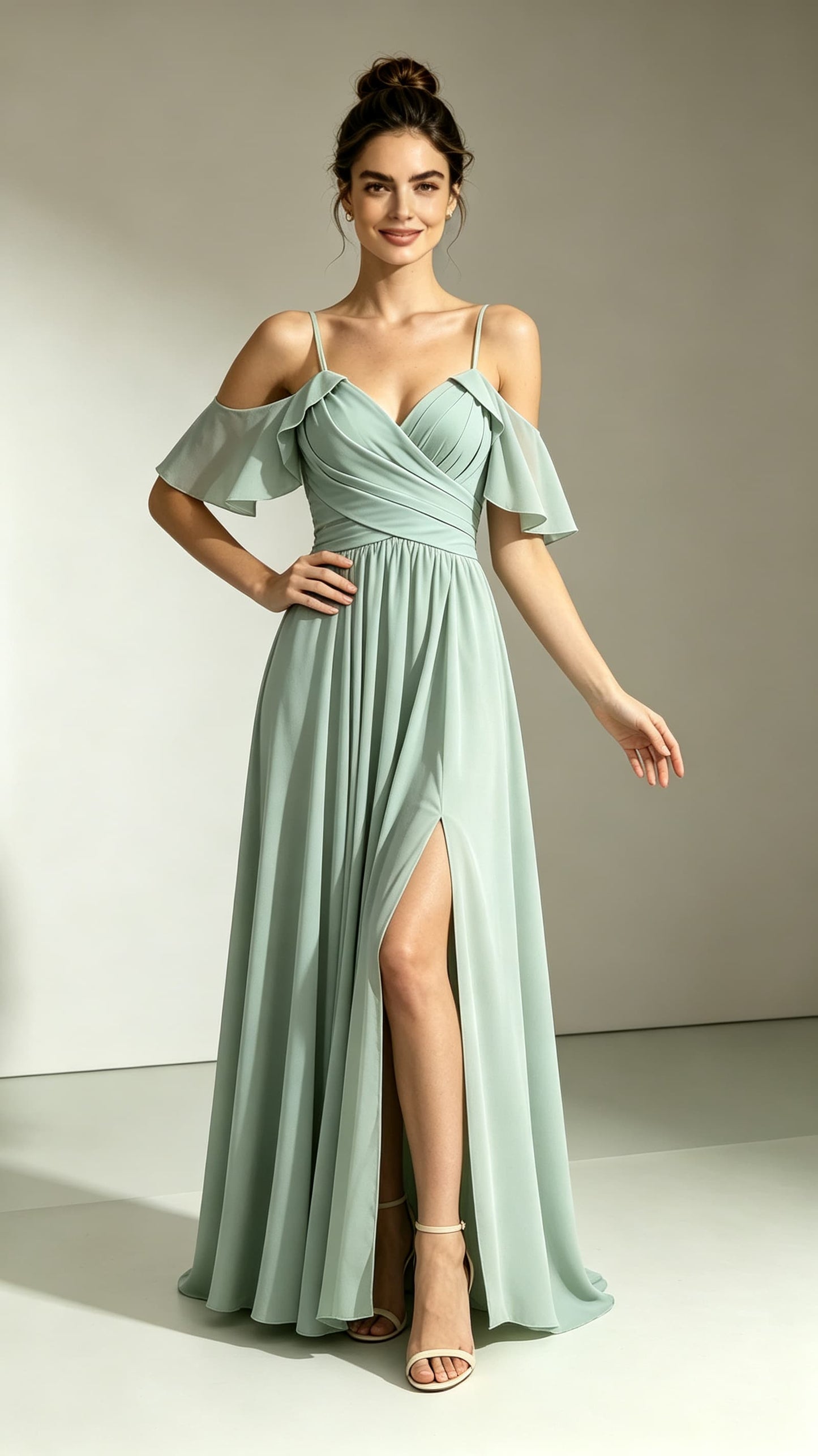 Sleek A-line Green Bridesmaid Gowns Straps Chiffon Maxi Dress LFNL0726
