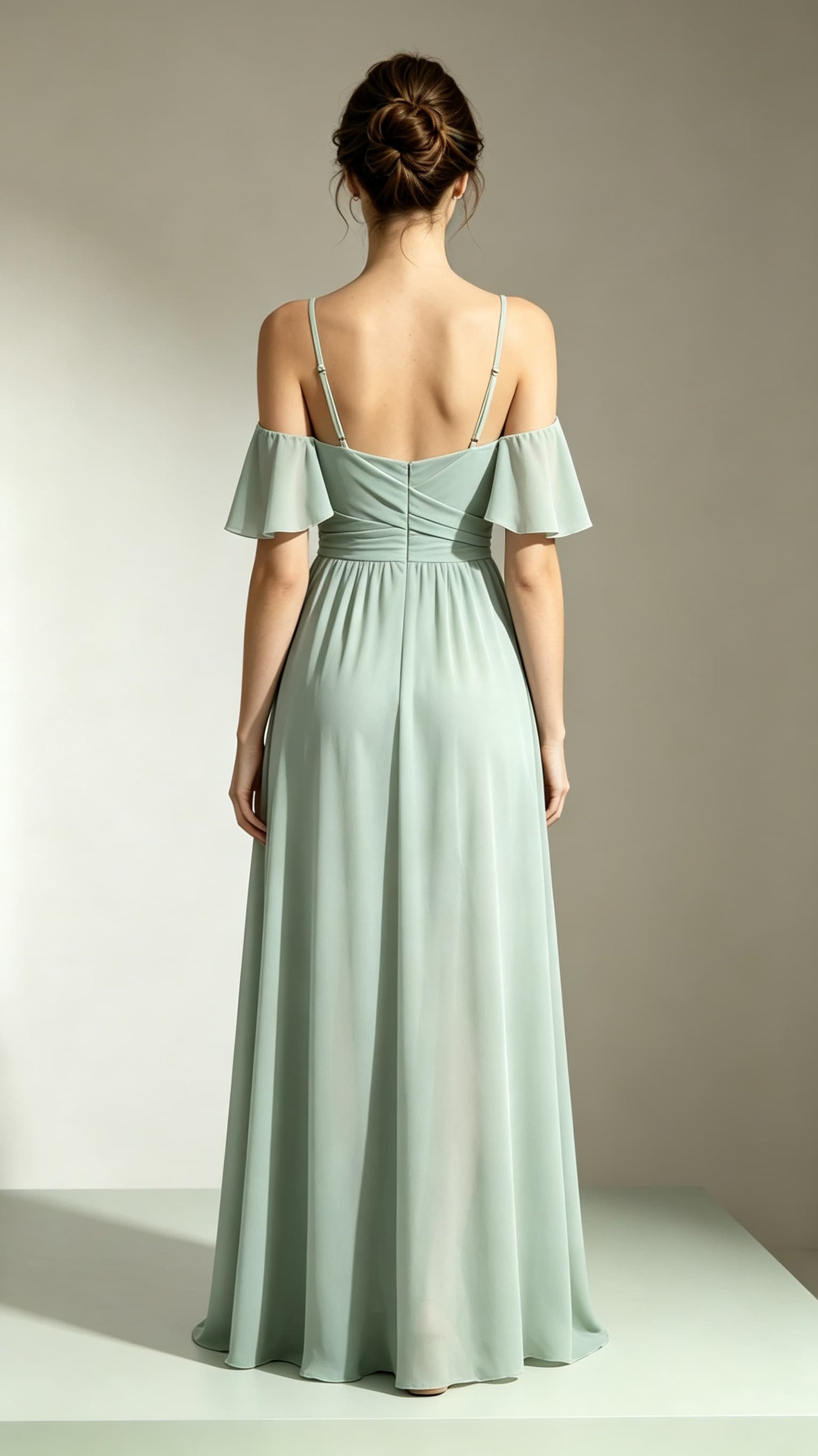 Sleek A-line Green Bridesmaid Gowns Straps Chiffon Maxi Dress LFNL0726
