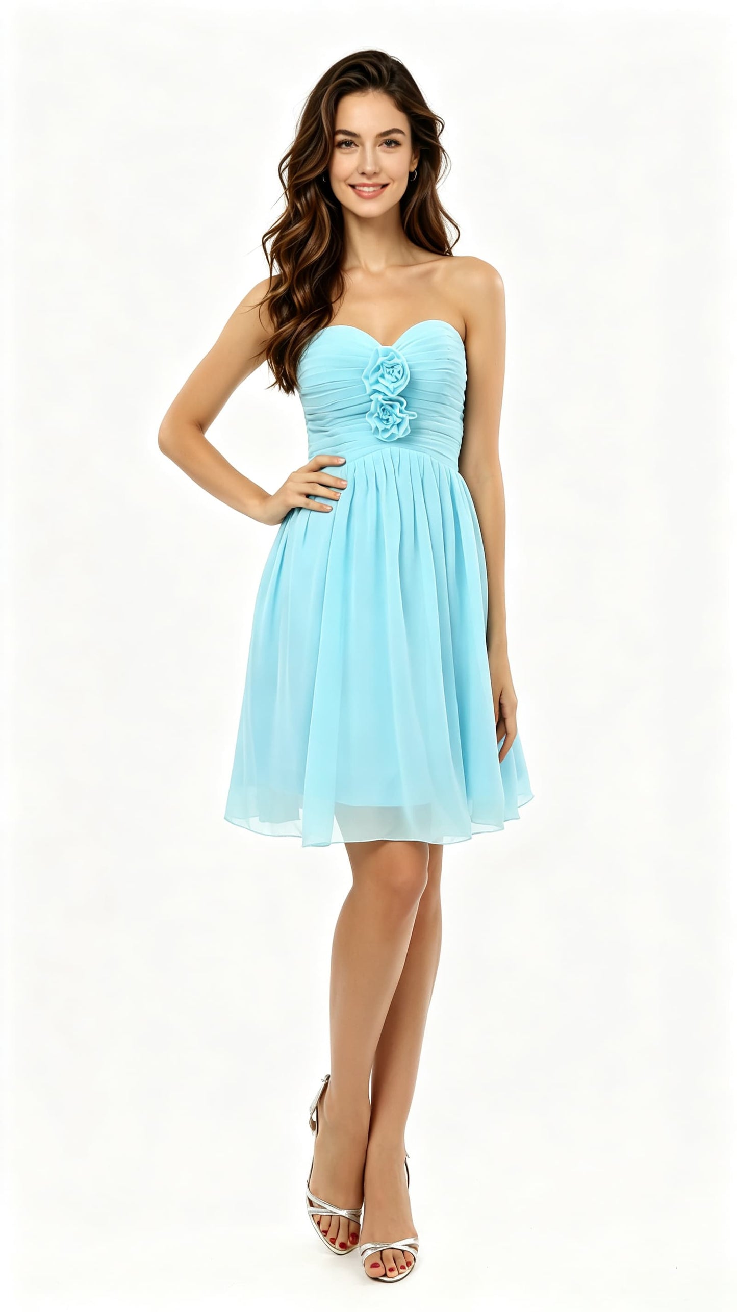 Gorgeous A-line Blue Evening Dress Sweatheart Neck Chiffon Short Formal Dress LFNL0497