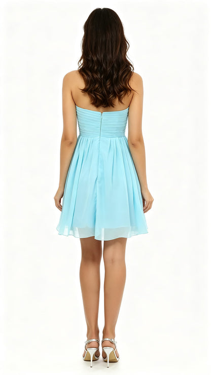 Gorgeous A-line Blue Evening Dress Sweatheart Neck Chiffon Short Formal Dress LFNL0497