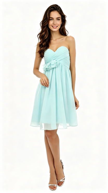 Beautiful tailored A-line Blue Green Evening Dress Sweatheart Neck Chiffon Short Formal Dress LFNL0496