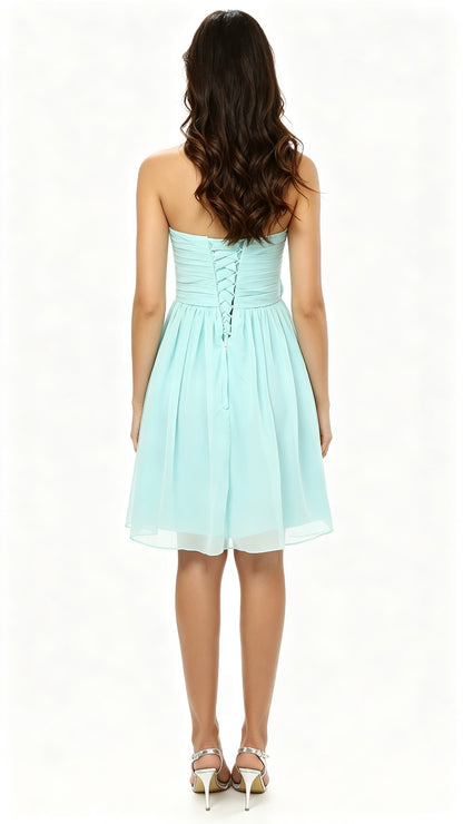 Beautiful tailored A-line Blue Green Evening Dress Sweatheart Neck Chiffon Short Formal Dress LFNL0496