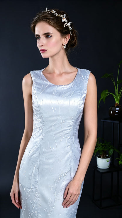 Beautiful Mermaid White Evening Dress Round Neck Lace Long Formal Dress LFNL0584